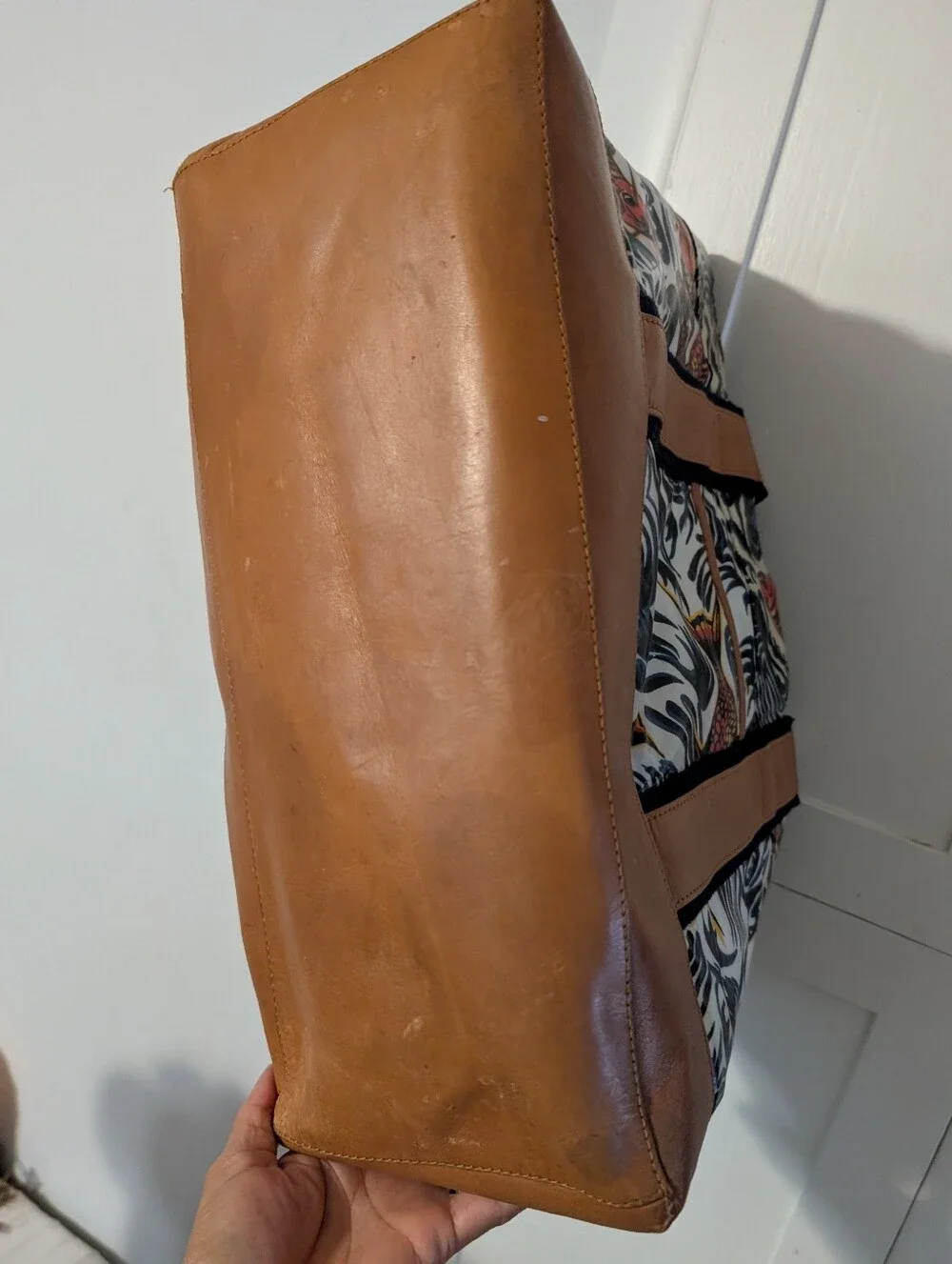 Tory Burch Canvas Tote with Tan Leather Trim and Gold Logo